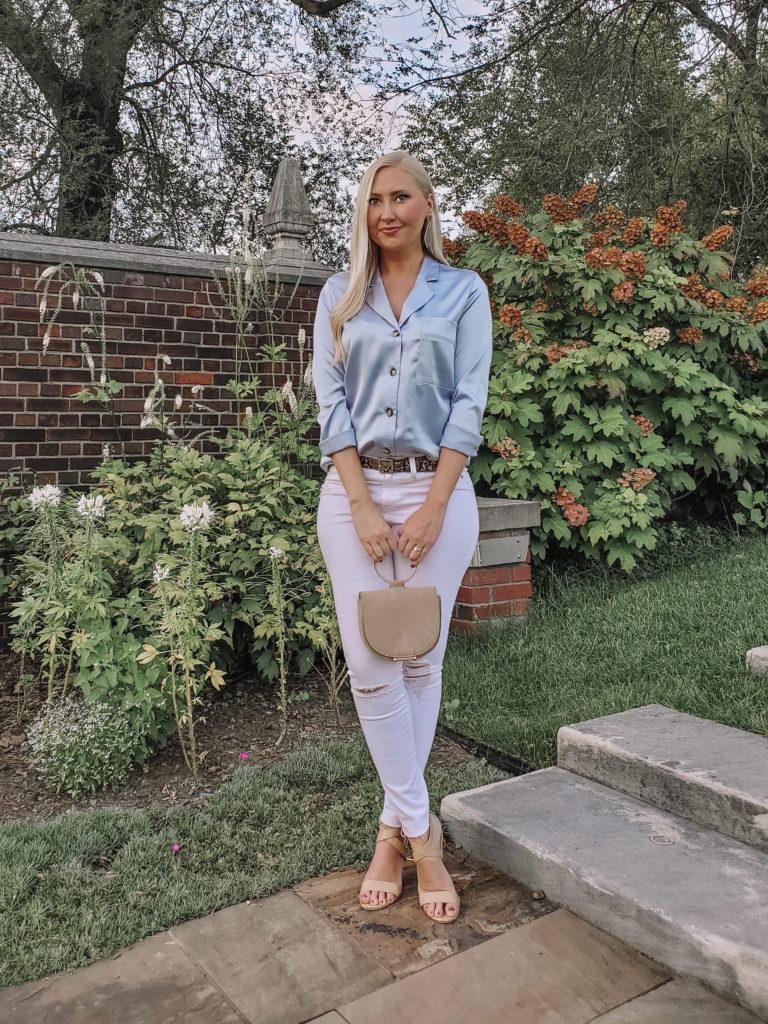 Light blue satin blouse