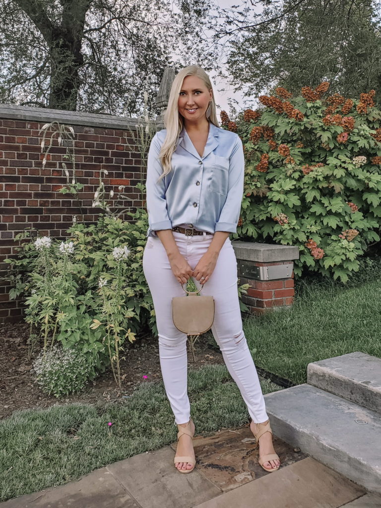 Light blue satin blouse