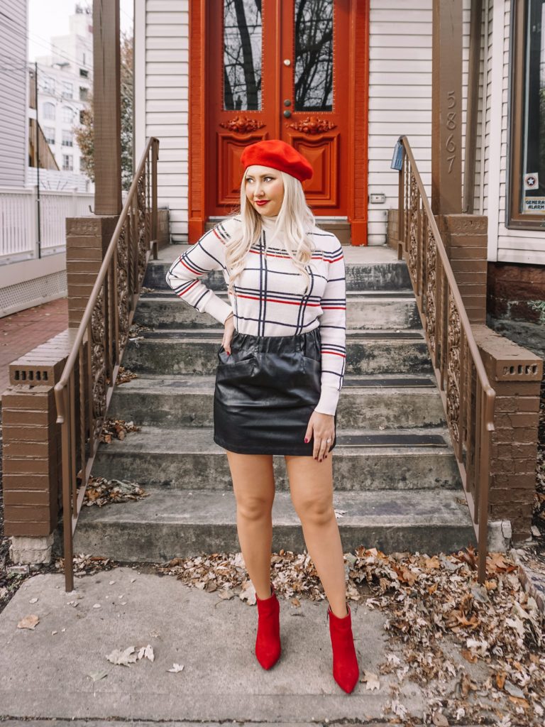 Red beret and red ankle boots